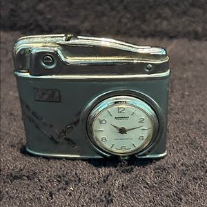Vintage Lighter with Watch. Mastercraft Watch with Engraved Design on the front